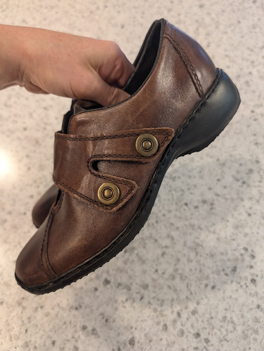 Rieker Size 8.5 L3868 Leather Shoes Velcro Strap Brown Antistress Sole Slip On